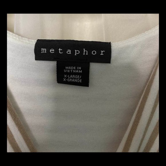 Metaphor Sleeveless Plunge Wrap V-Neck Beige and White Striped Top Size Large - Picture 3 of 8